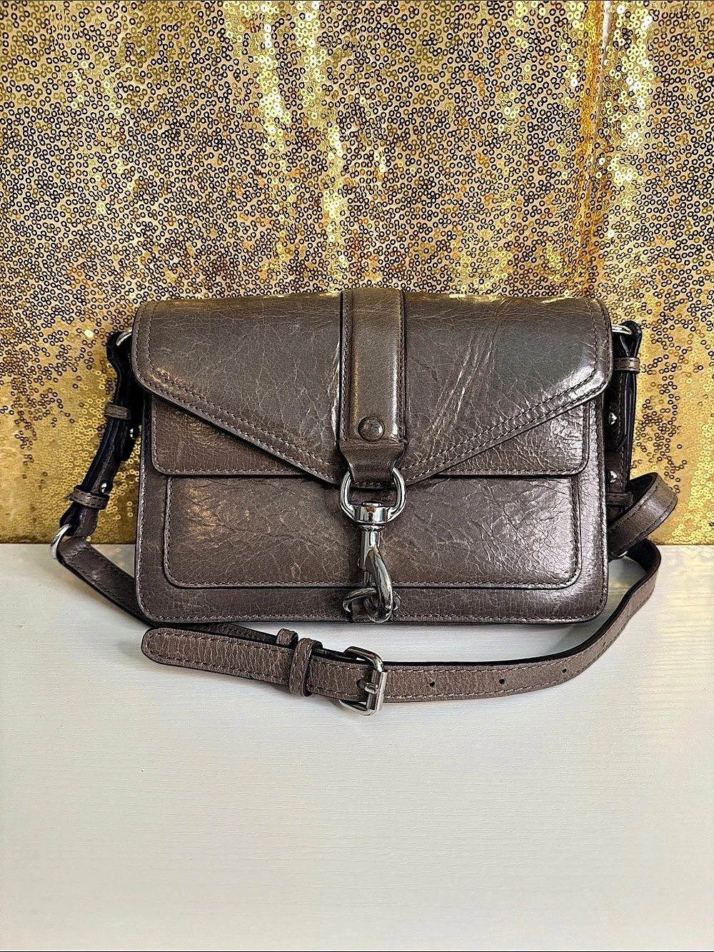 Rebecca Minkoff Hudson Motto textured taupe Crossbody Bag